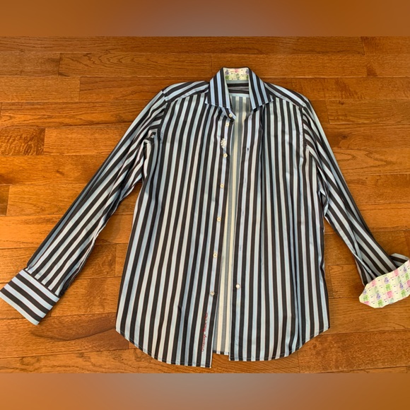 Robert Graham button down shirt blue striped - Picture 1 of 4